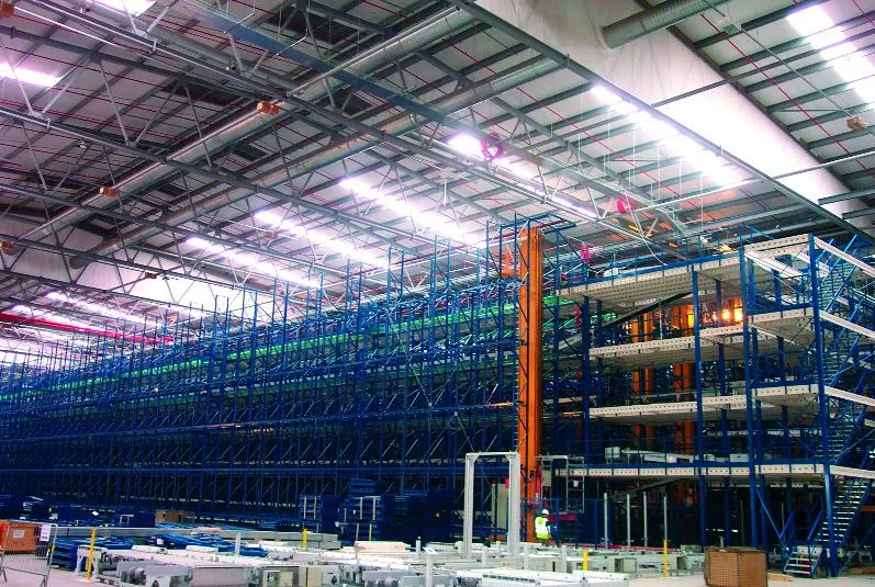 Densely racked ambient store with MHE at the Sainsbury's distribution centre